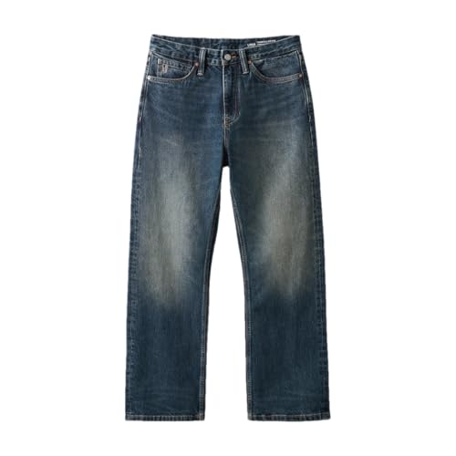 Men Spring Loose Relax 100% Cotton Fabric Vintage Jeans Denim Trousers Vintage Dark Blue 29