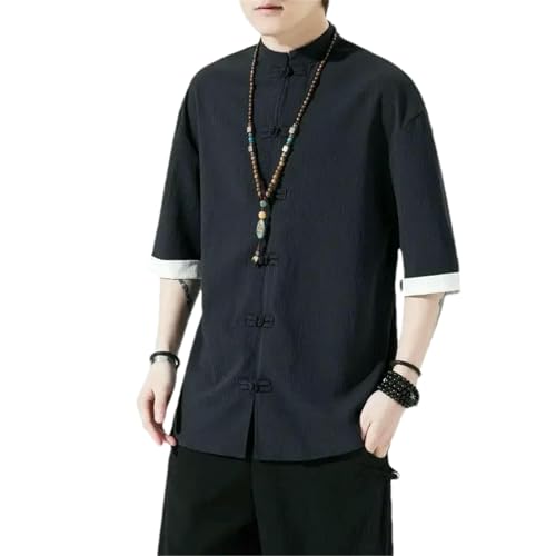 Traje de verano para hombre en algodón y lino estilo Hanfu con cuello mandarín