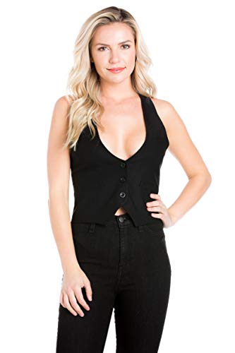 ColorSwatch Juniors Racerback Satin Back Waistcoat Black Vest (Medium, Black)2