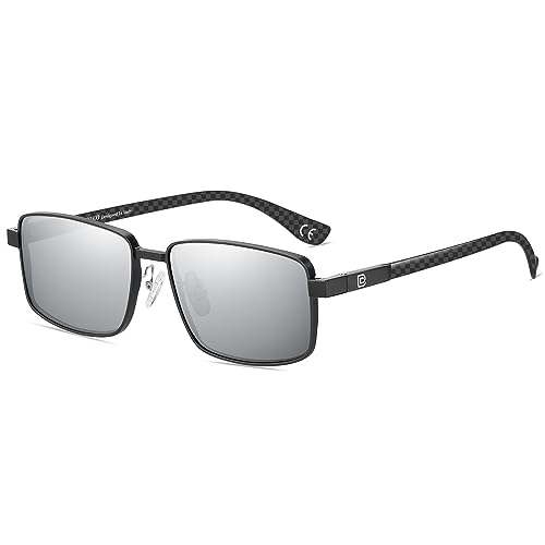 Image of DUCO Retro Rectangular Polarized Sunglasses for Men Trendy Carbon Fiber Shades