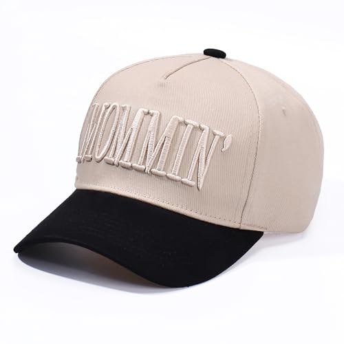 Image of Vintage Two-Tone Trucker Hat Adjustable Baseball Cap with Mommin Embroidery Ponytail Fit Unisex Outdoor Casual Headwear