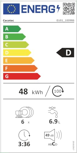 Cecotec Bolero Aguazero 2300 Geschirrspüler, kompakt, freistehend, 6 Gedecke, 8 Programme, Klasse D, Touch-Panel in Farbe, Delay Start, Pre-Wash-Funktion, Dry+, Germ Shield