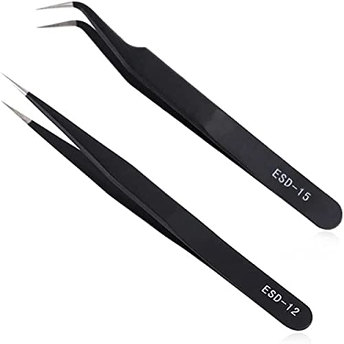 PKOUVOO Pince à épiler pour extension de cils, 2 pièces de pince à épiler pour cils, pince à épiler droite et incurvée en acier inoxydable (Noir) Cover