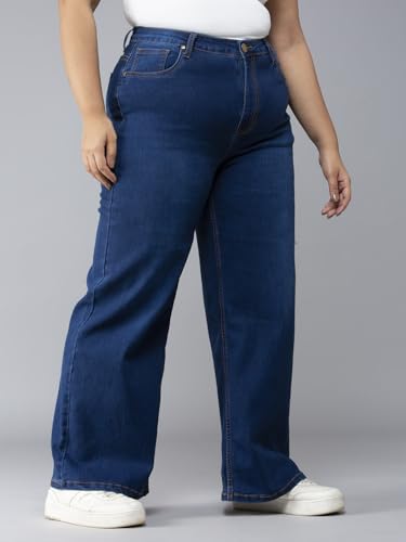 Image of Style Quotient Women Plus Size Black Wide Leg High Rise Stretchable Jeans