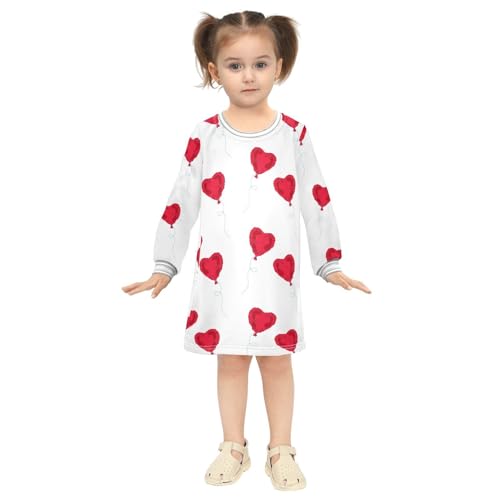 Heart Balloon Girls Dresses Long Sleeve Sweatshirt Dress for Girls Winter Toddler Casual A Line Dresses Size 2-8T4