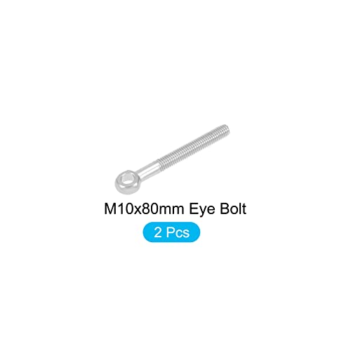 Image of METALLIXITY Shoulder Swing Lifting Bolt (M10x80mm) 2Pcs, 304 Stainless Steel Eye Bolts - for Home Renovation, Pipeline Gate Valves Fasteners, Silver