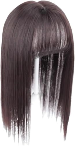 Klivexトップ専用ウィッグ 前髪 ボリュームウィッグシート 薄型 部分ウィッグ 人毛100% 女性用 人毛 部分 カツラ ヘアピース かつら 総手植えリアル地肌ネット 脱毛 白髪隠れ 薄毛 トップカバー 前髪カット済み、白髪を隠す (TD06 ダークブ