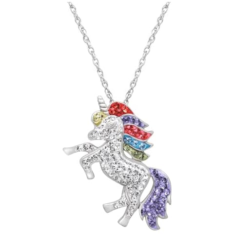 Crystaluxe Unicorn Pendant Necklace with Crystals in Sterling Silver, 18" Cover