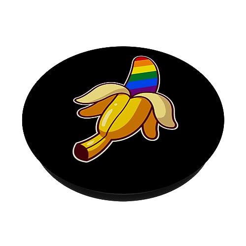 LGBTQ Rainbow Flag Pride Banana PopSockets Swappable PopGrip, Black - Image 2