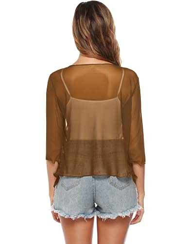 Image of Aiboria Womens 3 /4 Sleeve Shrug Sheer Mesh Bolero Tie Front Cropped Cardigan S-XXL
