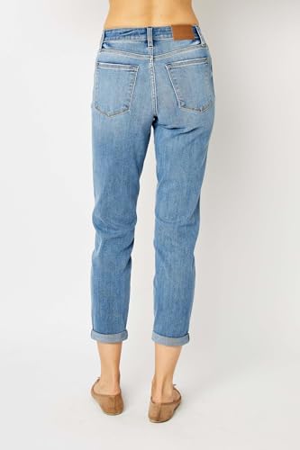 Judy Blue Mid Rise Cuffed Slim Jeans - Comfy & Stretchy Denim for Everyday Wear 82441-224