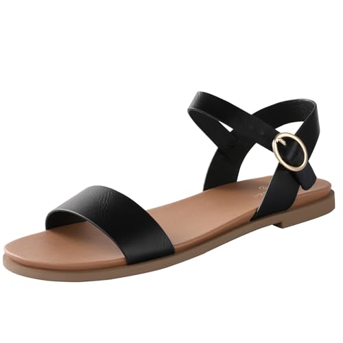 Ankis Black White Brown Tan Flat Sandals for Women 2025,Summer Beach Dress Sandals for Women,Women's Walking Sandals Dressy Open Toe Comfortable