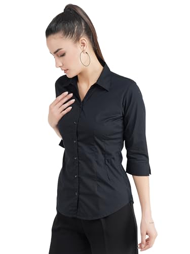 Image of Skyla Women's Cotton Rich Formal Shirt | 3 /4 Sleeve Office Wear | Regular Fit Business Casual Workwear
