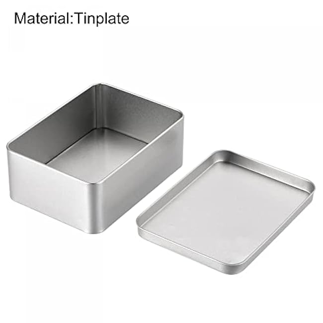 uxcell Metal Tin Box, 4.92 x 3.54 x 1.89 Rectangular Empty Tinplate Containers with Lids, Silver Tone, for Home Organizer, Candles, Gifts, Car Keys, Crafts Storage