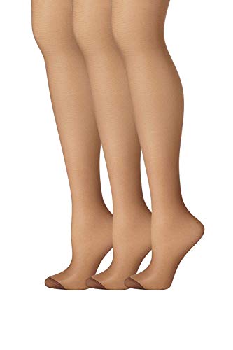 Hanes Womens Set of 3 Silk Reflections Control Top RT Pantyhose, E/F, Gentlebrown