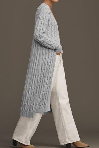 Image of Cakulo Womens Cable Knit Long Cardigan Sweaters Open Front Fall Duster Cardigans 2024 Trendy Sweater Coat Gray L