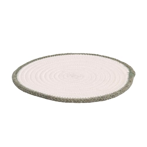 Image of DENOVA Cotton Rope Trivet for Hot Pots and Pans Heat-Resistant, Handcrafted Round Table Trivet, Pack of 3 Cream and Green Edge
