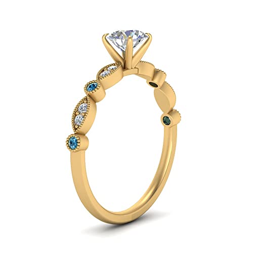 Image of Choose Your Gemstone Vintage Scalloped Diamond CZ Ring Yellow Gold Plated Round Shape Milgrain Engagement Rings Matching Jewelry Wedding Jewelry Easy to Wear Gifts US Size 4 to 12