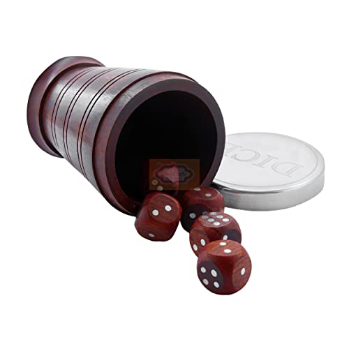 Ortus-Arts-Handmade-Wooden-Dice-Shaker-Set-Dice-Game-Set-for-Families-Includes-Five-Wooden-Dice