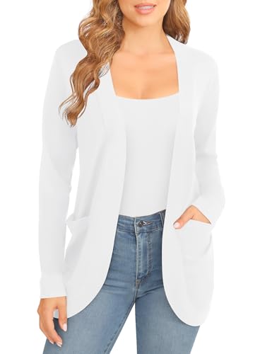 Image of EXCHIC Women's Long Sleeve Lightweight Knit Sweater Cardigan Curved Hem Open Front Cardigans with Pockets