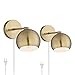 360 Lighting Selena Indoor Wall Lights LED with Cord Set of 2 Antique Brass Metal Plug in Light Fixture Sphere Shade Pin Up for Bedroom Bedside House Reading Living Room Home Hallway Dining