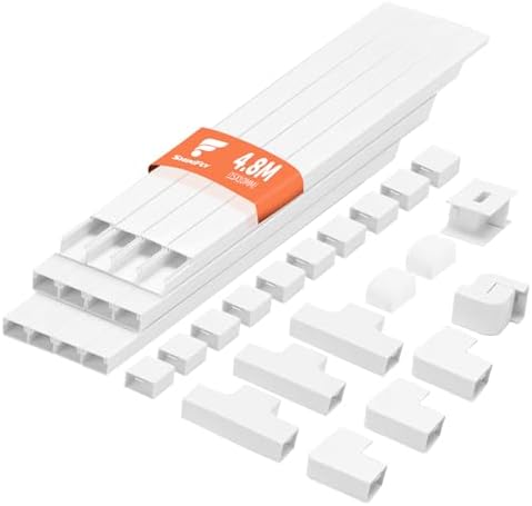 shinfly 4,8 m Kabelkanal Weiß, Kabelkanal Weiß Selbstklebend - 15x10 mm | Kabelschacht Weiss von Kabeln, Kabelleiste für die Wand, TV (0,4m x 12Stück)