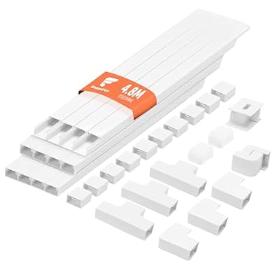 shinfly 4,8 m Canaleta Cables Pared Adhesivo, Calha para Cabos, Canaleta Cables, Cubre Cables Pared para Todos los Cables de Alimentación en el Hogar o en la Oficina - Blanco 15 mm x 10 mm