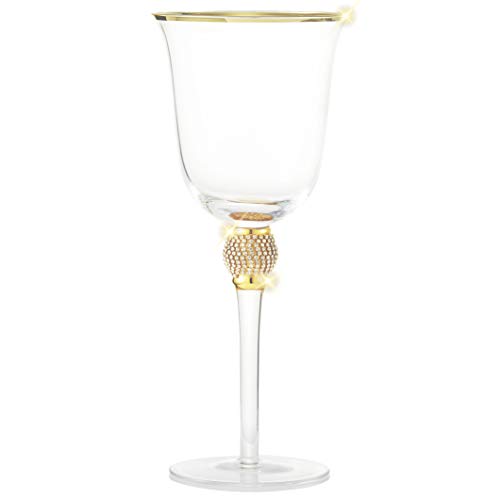 Berkware Set Of 6 Wine Glasses - Luxurious And Elegant Sparkling Studded Long Stem Rosé And White Wine Glass With Gold Rim #TOP4