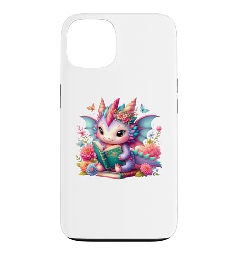 Cute Pink Baby Dragon Floral Book Lover Bookish Fantasy Era �X�}�z�P�[�X iPhone 13 �p