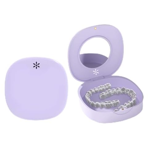 JOYSTOR Retainer Case with Vent Holes, and Mirror, Cute Slim Aligner Case Night Mouthguard Case, with Retainer Removal Tool, Chewie & Brush, for Women & Men, Purple Cover