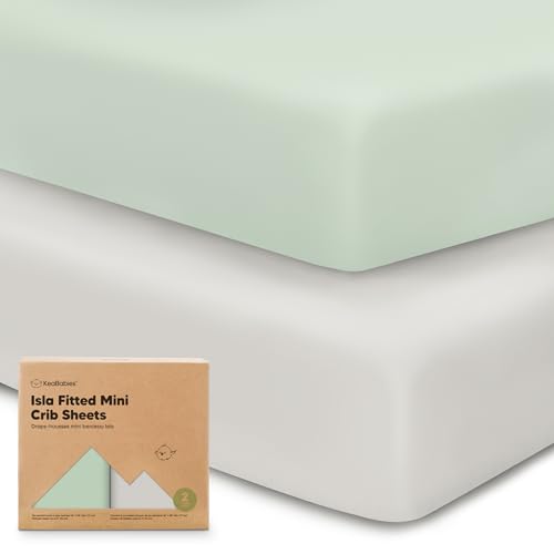 Image of Pack and Play Sheets Fitted - 2-Pack Mini Crib Sheets for Pack N Play Mattress 38x26, Soft & Cozy, Neutral Toddler Playard Bedding, Snug Fitted Mini Baby Crib Mattress Cover Boy, Girl (Sage)