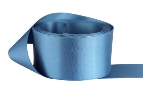 Image of Ribbon Bazaar Double Faced Satin - Premium Gloss Finish - 100% Polyester Ribbon for Gift Wrapping, Crafts, Scrapbooking, Hair Bow, Decorating & More - 2-1 /4 inch Sparta Blue 25yd