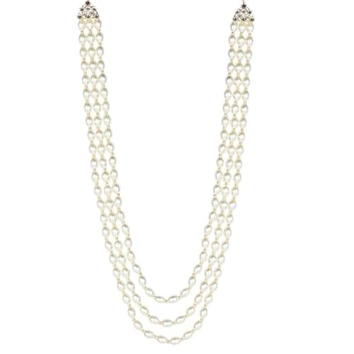 I Jewels Indian Wedding Bollywood 3 Layered Gold Plated Dulha Moti Mala Long Groom Necklace/Mala For Men