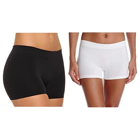 Khanomak Women's Plus Size One Size Short Length Slip Short Dance Shorts (OneSize Plus, White & Black) 2 Pack Cover
