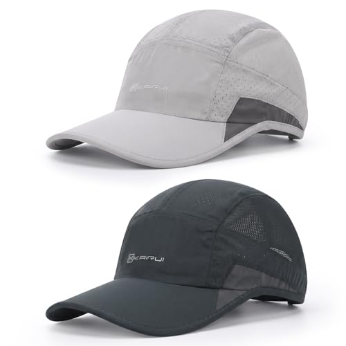 Image of ViEinkaufen 2 Packs Quick Dry Baseball Caps Unisex Running Hat Lightweight Foldable Summer UV Protection Outdoor Golf Hats for Women Men Hiking Walking Climbing Fishing Grey