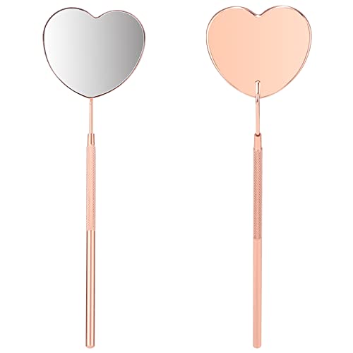 Miuffue 2.2-Inch Heart-Shaped Detachable Stainless Steel Lash Mirror for Eyelash Extensions, Supplies and Tool for Lash Techs, Rose Gold
