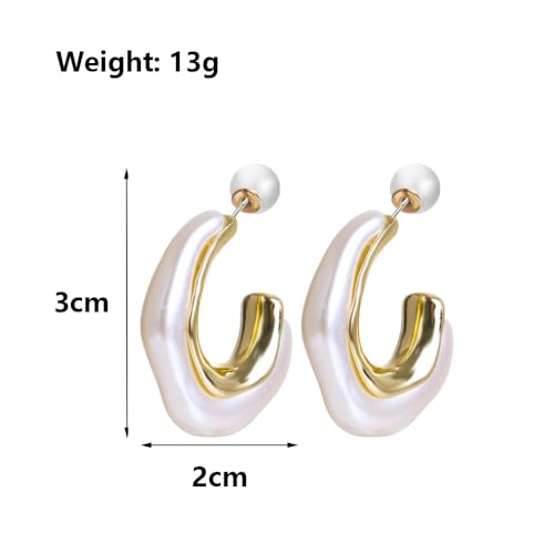 Acrylic Open Hoop Statement Earrings for Women,Fashion Chunky Geometric Resin Double Sided C Earrings,Minimalist Pearl Open Hoop Earrings Jewelry2