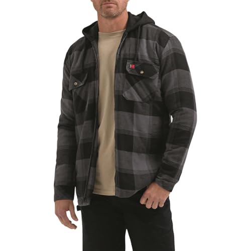 Wrangler Riggs Workwear Flannel Hooded Jacket Black Plaid XL