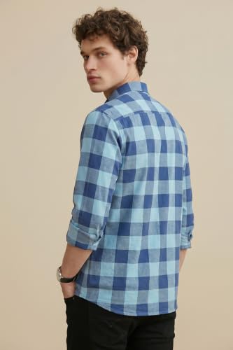 Image of Peter England Men's Checkered Cotton Shirt | Smart Casual | Full Sleeves