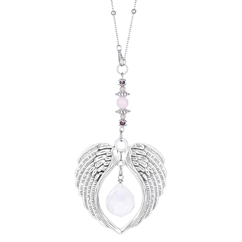 Image of DELORIGIN Alloy Wings Car Decor Crystal Ball Suncatcher Car Hanging Ornaments Cute Guardian Angel Cars Charm Accessories Pendant for Woman Man Rear View Mirror Birthday Home Bag Decorations