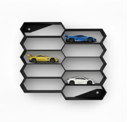 Image of 10-Car Hexagon Wall Rack Compatible with Hot Wheels Stand & 1:64 Die-Cast Cars | Stackable Wall Car Display Organizer with Side Guards & Screw Slot | Home & Office Decor (NO CAR INCLUDED)