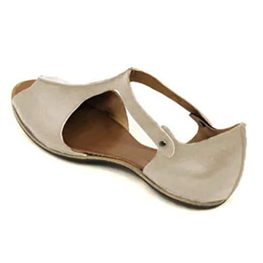 Xmiral Retro dam fisk mun platta romerska sandaler fotled nedtill öppna tår strandskor, - Beige - 39 EU