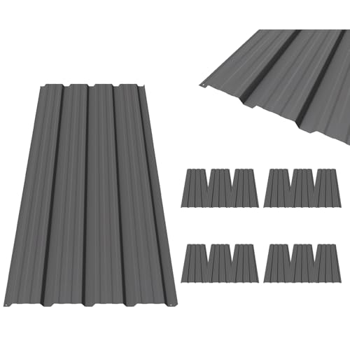Image of BIRCHTREE 12x Roof Sheets Steel 1290x450mm Corrugated Metal Roofing Panels for Shed Garage Carport Greenhouse, Weather Resistant Roofing Grey
