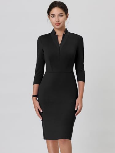 Women's Church Dress Knee Length Zipper Neck Business Pencil Dresses2