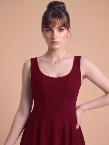 Image of Aahwan Solid Fit and Flared Round Neck Midi Dress for Women's & Girl's