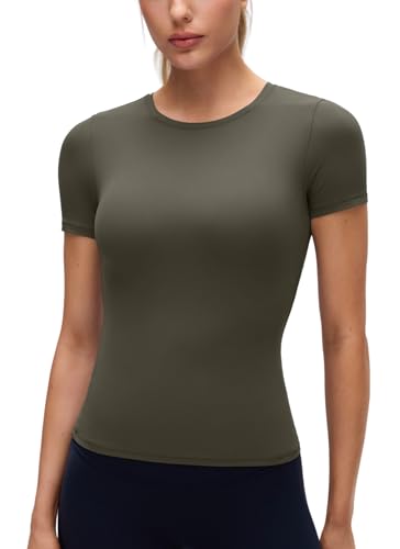Image of CRZ YOGA Softembrace High Neck T-Shirt | Workout, Ultra Soft, Tight Fit, Waist Length, Short Sleeve Tops for Women