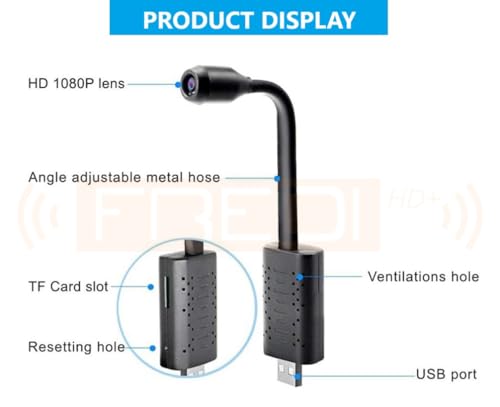 Image of FREDI HD PLUS Mini WiFi Security Camera | 1080P HD Indoor Camera | Live View on Mobile & Laptop | Motion Detection | Loop Recording | 32GB Card Support | USB Powered | iWFCAM App