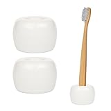 LIDESHUE Ceramic Toothbrush Holder, Compact Bathroom Organizer for Vanity Countertop, Ventilated Design for Quick Drying, 2-Piece Set (White)