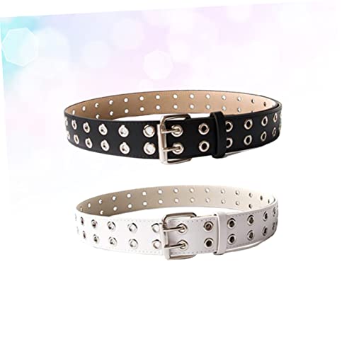 PartyKindom 2pcs Leather Belt Set for Men and Women Retro Casual Design Air for Jeans and Pants Black White2