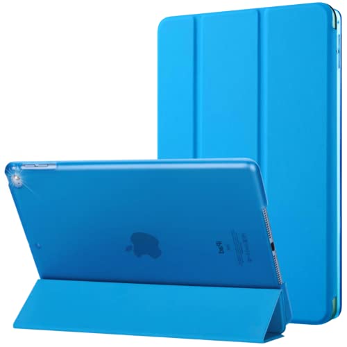 For iPad Air 1 / Air 2 Case 9.7 Inch (2013-2014) Translucent Back Cover Auto Wake/Sleep Smart Stand Model No: A1474 A1475 A1476 A1566 A1567 (Aqua)